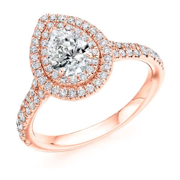 Pear Cut Halo 0.5ct Diamond Engagement Ring with Diamond Set Shoulders - Image 3