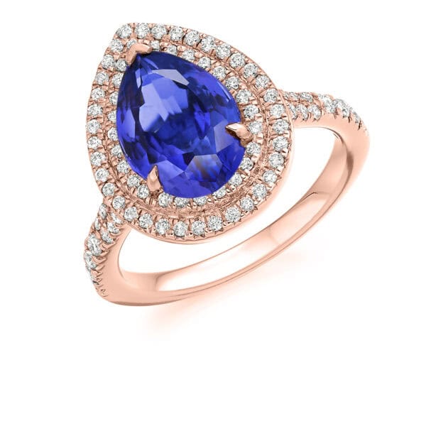 Tanzanite Pear Cut Cluster 3.18ct Engagement Ring with Diamond Set Shoulders - Image 3