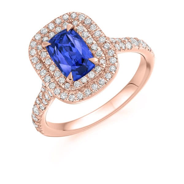 Tanzanite Radiant Cut Cluster 1.2ct Engagement Ring with Diamond Set Shoulders - Image 3