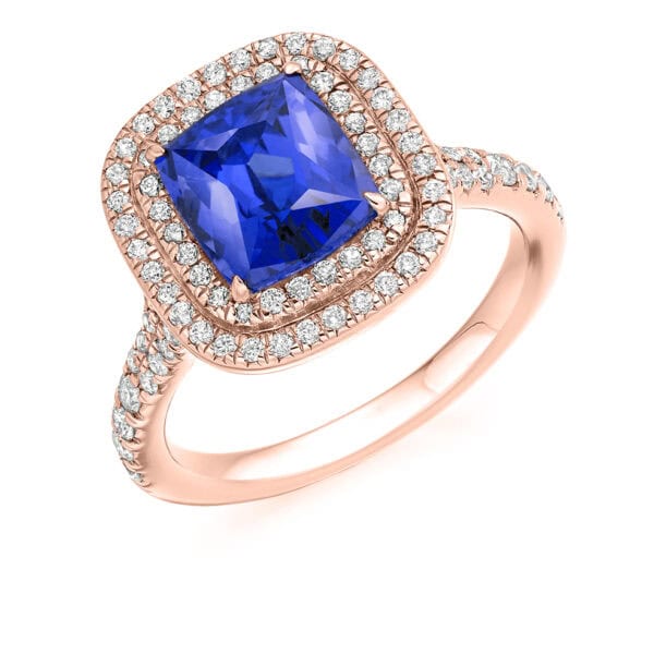 Tanzanite Radiant Cut Cluster 2.81ct Engagement Ring with Diamond Set Shoulders - Image 3