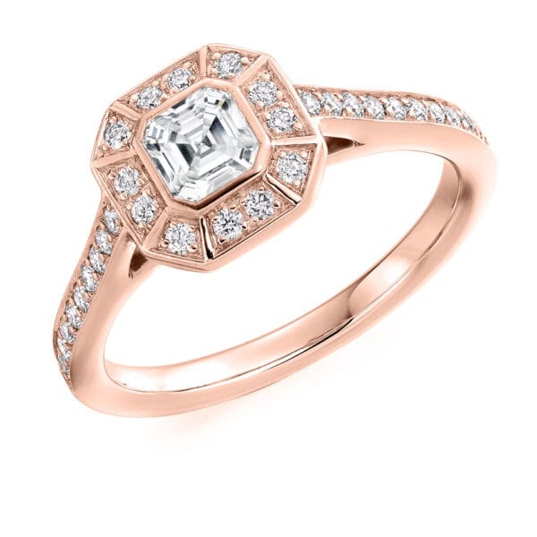 Asscher Cut Halo 0.5ct Diamond Engagement Ring with Diamond Set Shoulders - Image 3