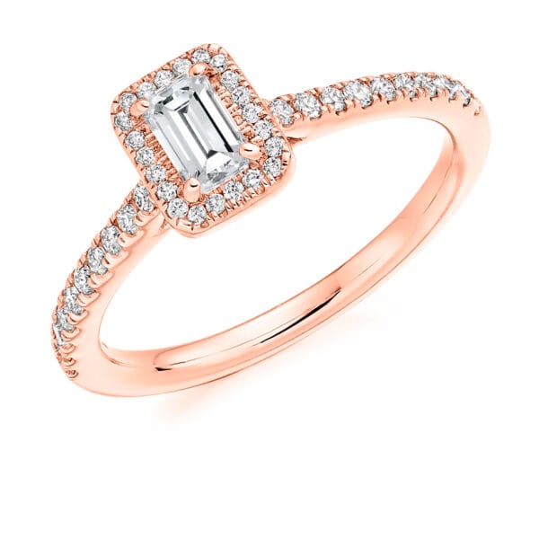 Emerald Cut Halo 0.3ct Diamond Engagement Ring with Diamond Set Shoulders - Image 3