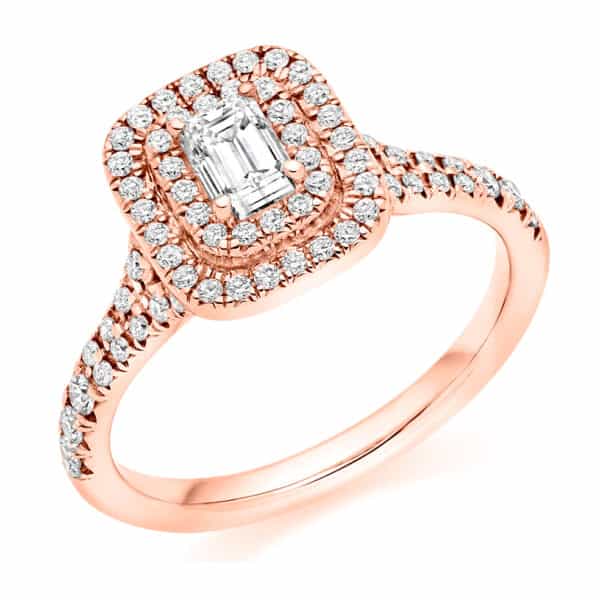 Emerald Cut Halo 0.33ct Diamond Engagement Ring with Diamond Set Shoulders - Image 3