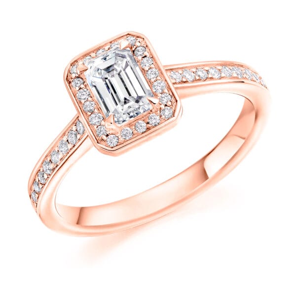 Emerald Cut Halo 0.5ct Diamond Engagement Ring with Diamond Set Shoulders - Image 3