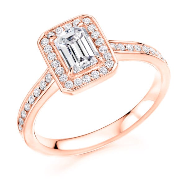 Emerald Cut Halo 0.75ct Diamond Engagement Ring with Diamond Set Shoulders - Image 3