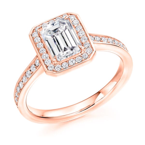 Emerald Cut Halo 1ct Diamond Engagement Ring with Diamond Set Shoulders - Image 3
