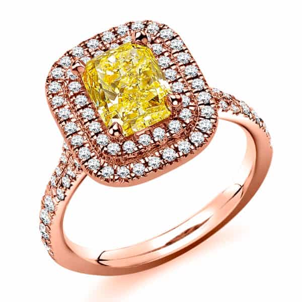 Yellow Fancy Diamond Halo 0ct Engagement Ring with Diamond Set Shoulders - Image 3