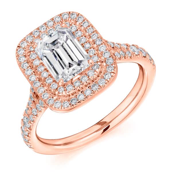 Emerald Cut Halo 1.5ct Diamond Engagement Ring with Diamond Set Shoulders - Image 3