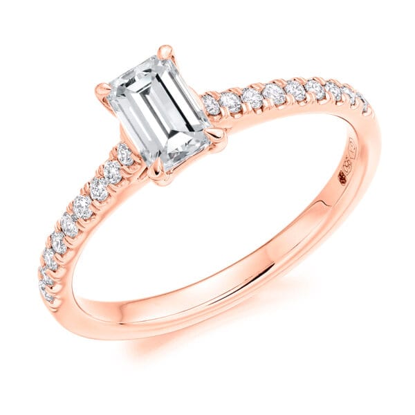 Emerald Cut Solitaire 0.5ct Diamond Engagement Ring with Diamond Set Shoulders - Image 3