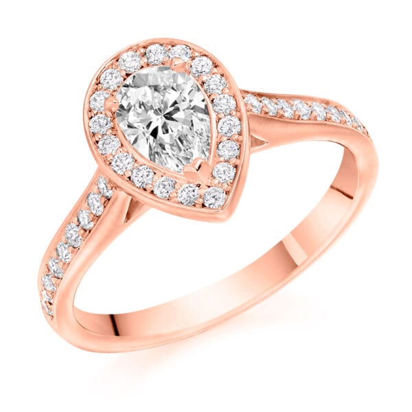 Pear Cut Halo 0.5ct Diamond Engagement Ring with Diamond Set Shoulders - Image 3