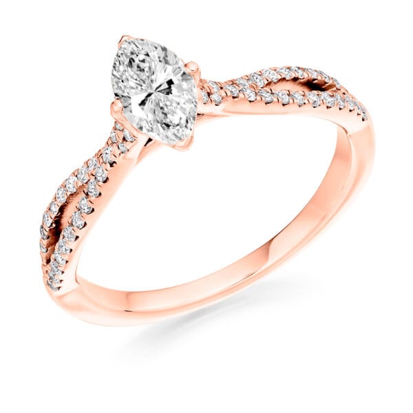 Marquise Cut Solitaire 0.4ct Diamond Engagement Ring with Diamond Set Shoulders - Image 3
