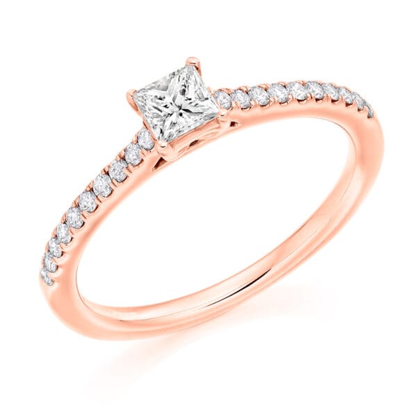 Princess Cut Solitaire 0.25ct Diamond Engagement Ring with Diamond Set Shoulders - Image 3