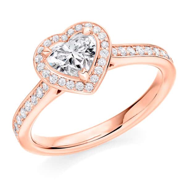 Heart Cut Halo 0.75ct Diamond Engagement Ring with Diamond Set Shoulders - Image 3