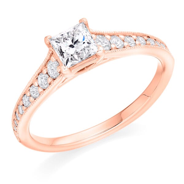 Princess Cut Solitaire 0.5ct Diamond Engagement Ring with Diamond Set Shoulders - Image 3