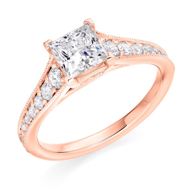 Princess Cut Solitaire 1ct Diamond Engagement Ring with Diamond Set Shoulders - Image 3