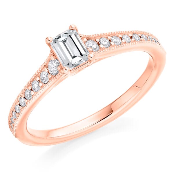 Emerald Cut Solitaire 0.33ct Diamond Engagement Ring with Diamond Set Shoulders - Image 3