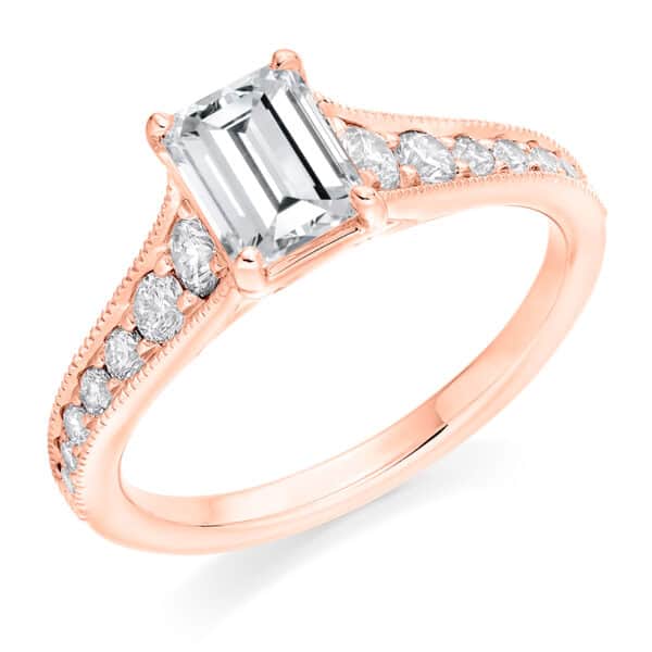 Emerald Cut Solitaire 1ct Diamond Engagement Ring with Diamond Set Shoulders - Image 3