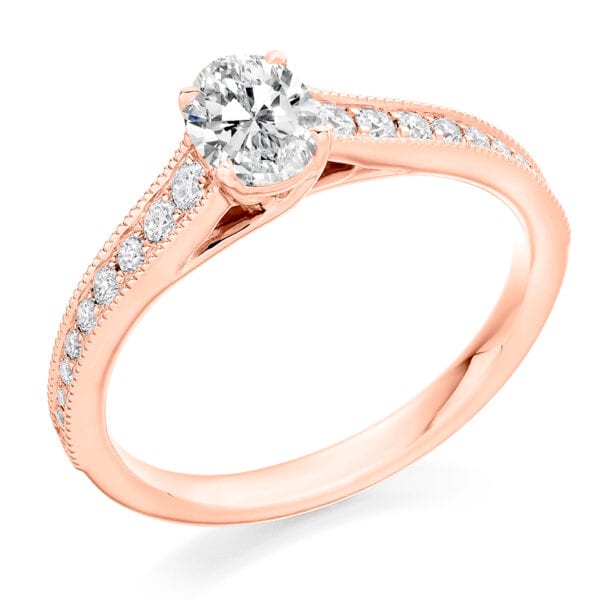 Oval Cut Solitaire 0.5ct Diamond Engagement Ring with Diamond Set Shoulders - Image 3