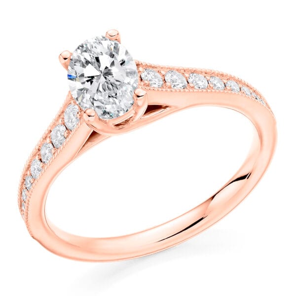 Oval Cut Solitaire 0.75ct Diamond Engagement Ring with Diamond Set Shoulders - Image 3