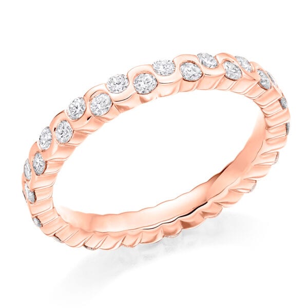 Round Brilliant Diamond Eternity Style Ring, Rubover Set with 100% Diamond Coverage, 2.6mm 1 Carat Total Diamond Weight - Image 3
