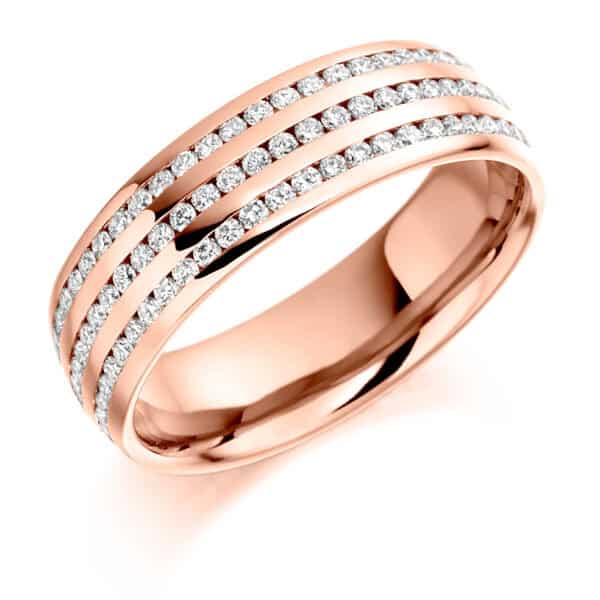 Round Brilliant Diamond Eternity Style Ring, Triple Row Channel Set with 100% Diamond Coverage, 5.8mm 1 Carat Total Diamond Weight - Image 3