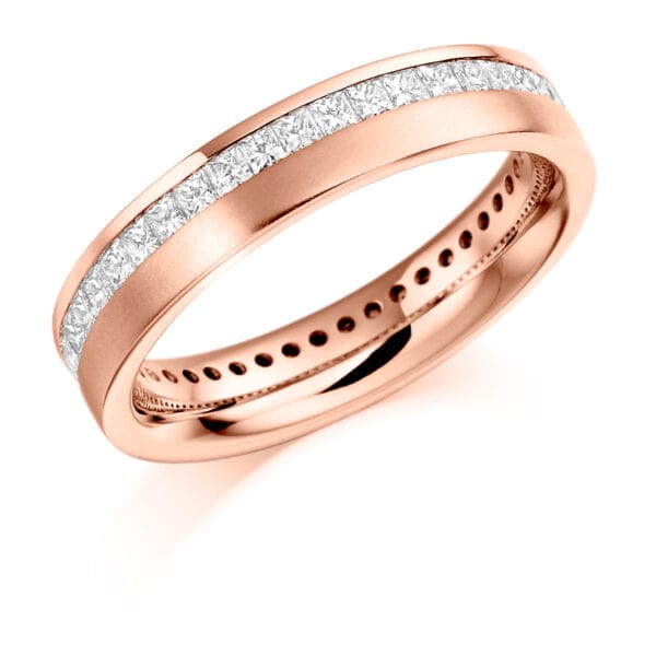 Princess Cut Diamond Eternity Style Ring, Channel Set with Offset Diamonds with 100% Diamond Coverage, 4.3mm 1 Carat Total Diamond Weight - Image 3