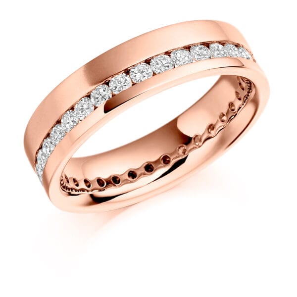 Round Brilliant Diamond Eternity Style Ring, Channel Set with Offset Diamonds with 100% Diamond Coverage, 5.2mm 1 Carat Total Diamond Weight - Image 3