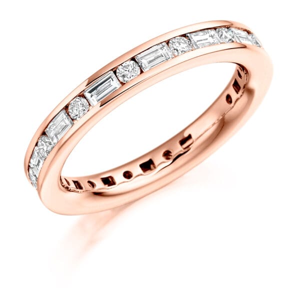 Round Brilliant & Baguette Cut Diamond Eternity Style Ring, Channel Set with 100% Diamond Coverage, 3.2mm 1.25 Carat Total Diamond Weight - Image 3