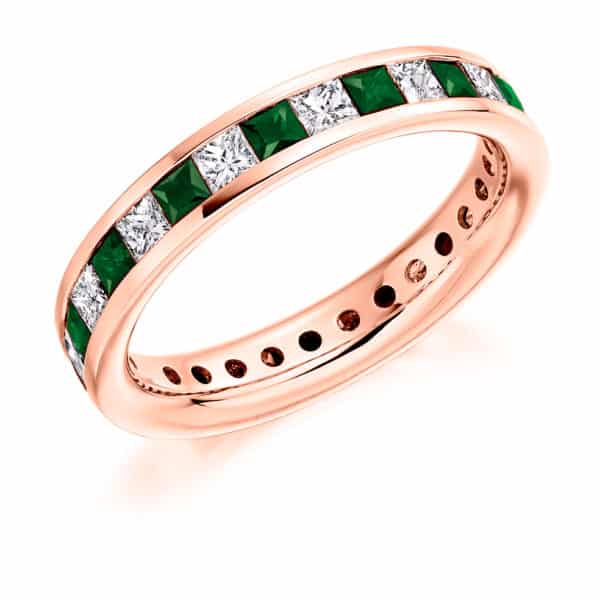 Emerald Step Cut and Diamond Princess Cut Channel Set Full Eternity Ring with 100% Diamond Coverage - Image 3