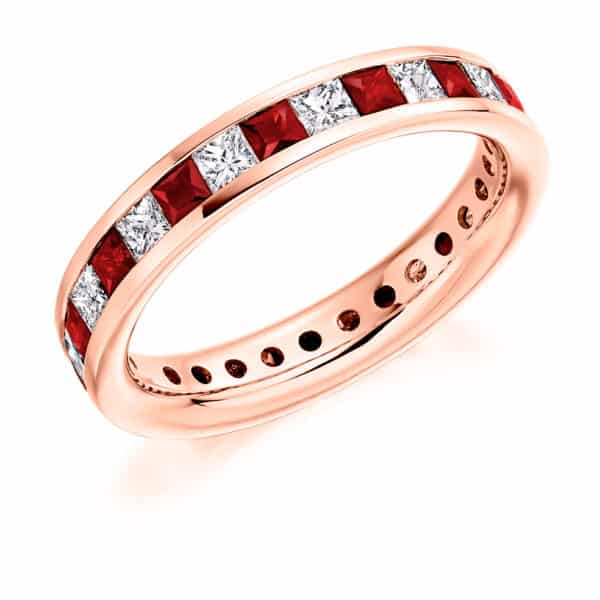 Ruby and Diamond Princess Cut Channel Set Full Eternity Ring with 100% Diamond Coverage - Image 3