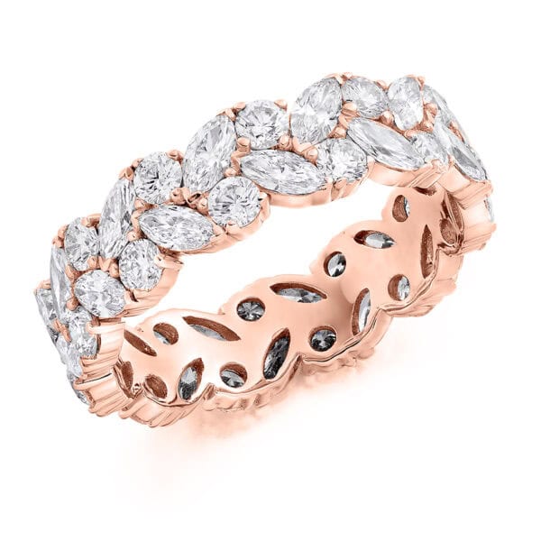 Claw Set, Round Brilliant, Marquise Cut Diamond Eternity Ring with 100% Diamond Coverage, 5.5 mm Width - Image 3