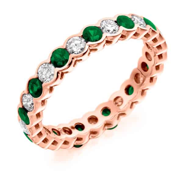 Emerald and Diamond Round Brilliant Rubover Set Full Eternity Ring with 100% Diamond Coverage - Image 3