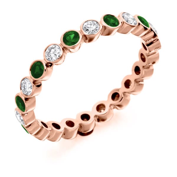 Emerald and Diamond Round Brilliant Rubover Set Full Eternity Ring with 100% Diamond Coverage - Image 3