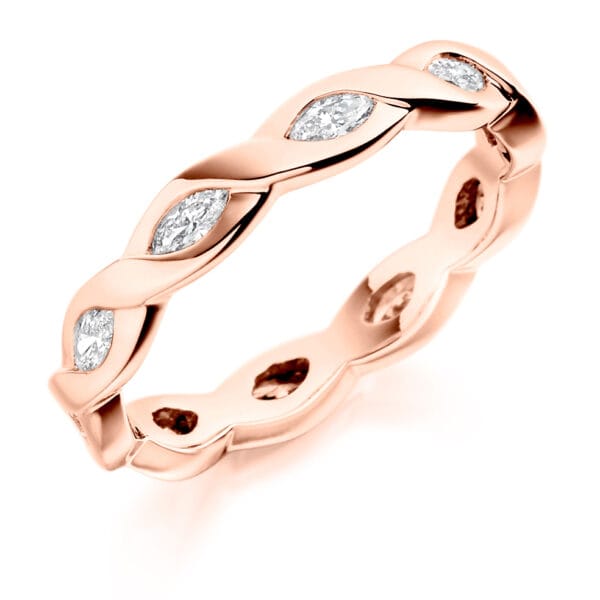 Marquise Cut Diamond Eternity Style Ring, Entwined Rubover Set with 100% Diamond Coverage, 3.5mm 0.6 Carat Total Diamond Weight - Image 3