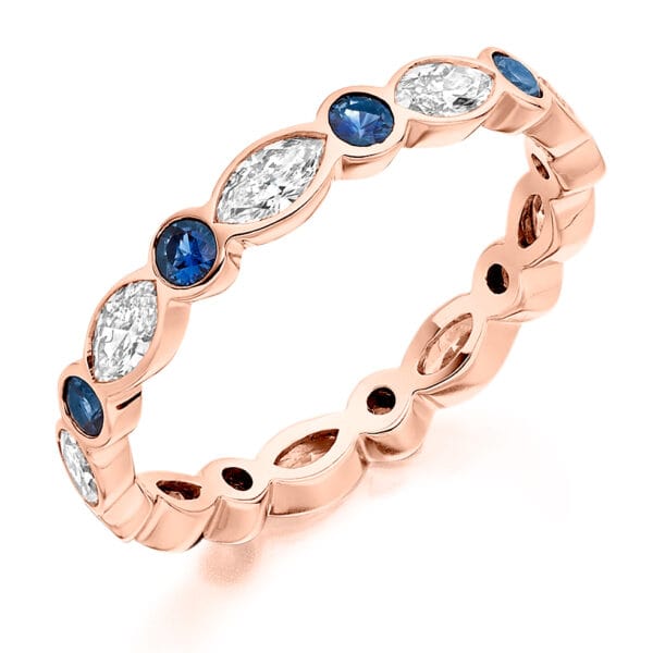 Blue Sapphire and Diamond Round Brilliant Rubover Set Full Eternity Ring with 100% Diamond Coverage - Image 3