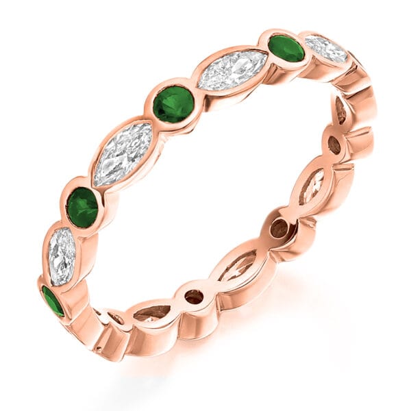 Emerald and Diamond Round Brilliant Rubover Set Full Eternity Ring with 100% Diamond Coverage - Image 3