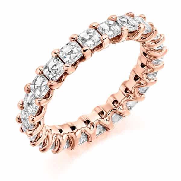 Asscher Cut Diamond Eternity Style Ring, Claw Set with 100% Diamond Coverage, 4.1mm 3 Carat Total Diamond Weight - Image 3