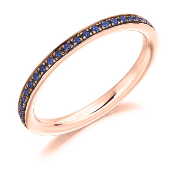 Blue Sapphire and Diamond Round Brilliant Grain Set Full Eternity Ring with 100% Diamond Coverage - Image 3