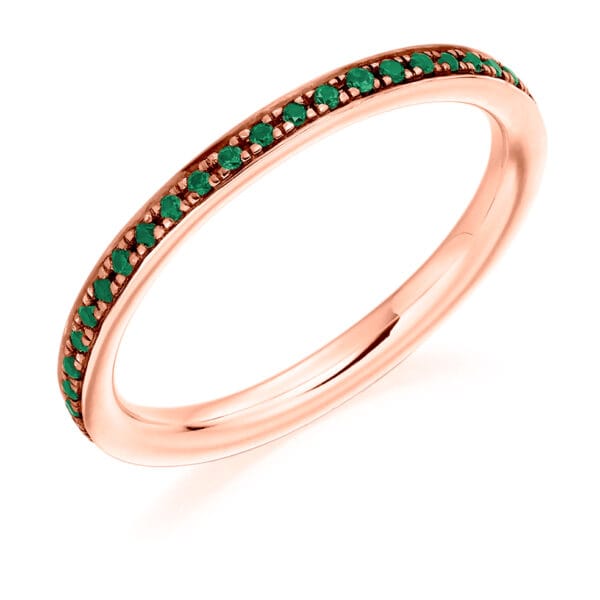 Emerald and Diamond Round Brilliant Grain Set Full Eternity Ring with 100% Diamond Coverage - Image 3