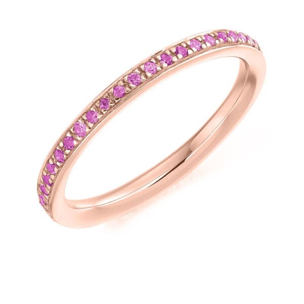 Pink Sapphire and Diamond Round Brilliant Grain Set Full Eternity Ring with 100% Diamond Coverage - Image 3