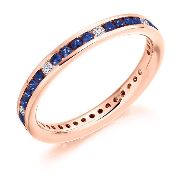 Blue Sapphire and Diamond Round Brilliant Channel Set Full Eternity Ring with 100% Diamond Coverage - Image 3