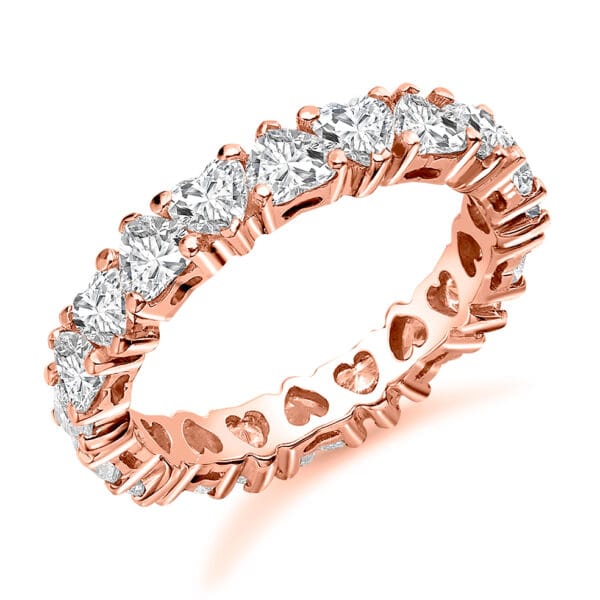 Heart Cut Diamond Eternity Style Ring, Claw Set with 100% Diamond Coverage, 4mm 3 Carat Total Diamond Weight - Image 3
