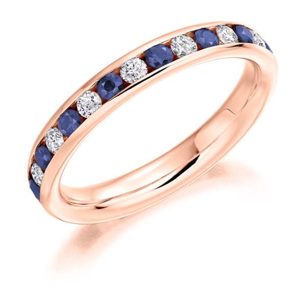 Blue Sapphire and Diamond Round Brilliant Channel Set Full Eternity Ring with 100% Diamond Coverage - Image 3