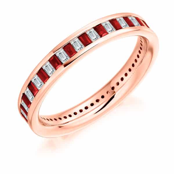 Ruby and Diamond Baguette Cut Channel Set Full Eternity Ring with 100% Diamond Coverage - Image 3