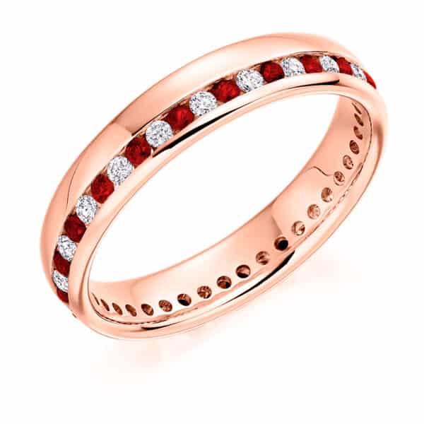 Ruby and Diamond Round Brilliant Channel Set Full Eternity Ring with 100% Diamond Coverage - Image 3