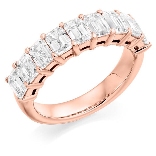 Emerald Cut Diamond Eternity Style Ring, Claw Set with 45% Diamond Coverage, 5.5mm 3 Carat Total Diamond Weight - Image 3