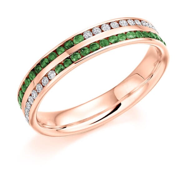 Round Brilliant Diamond  Double Row Channel Set Half Eternity Ring with 60% Coverage - Image 3