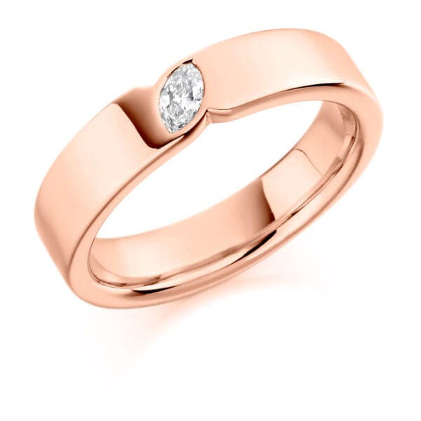 Marquise Cut Diamond Eternity Style Ring, Rubover Set with 10% Diamond Coverage, 5mm 0.1 Carat Total Diamond Weight - Image 3