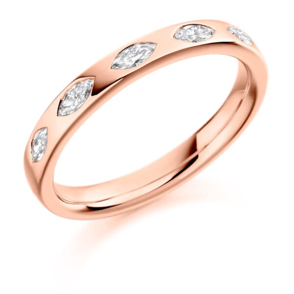 Marquise Cut Diamond Eternity Style Ring, Rubover Set with 40% Diamond Coverage, 2.8mm 0.3 Carat Total Diamond Weight - Image 3