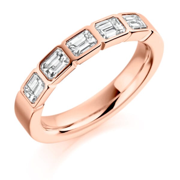 Emerald Cut Diamond Eternity Style Ring, Rubover Set with 35% Diamond Coverage, 3.7mm 1 Carat Total Diamond Weight - Image 3